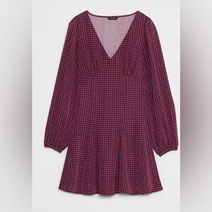 Banana Republic Silky Deep Red & Navy Long-Sleeve Fit & Flare Dress: Size 8